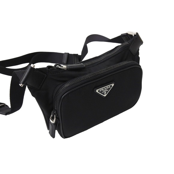 Prada Re-Nylon x Saffiano Leather Shoulder Bag Black - Picture 4 of 8